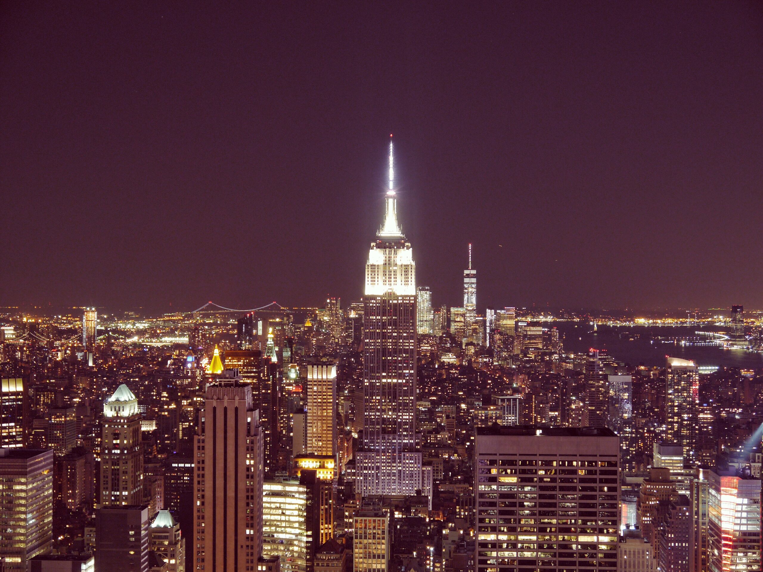 Panoramic view of New York at night