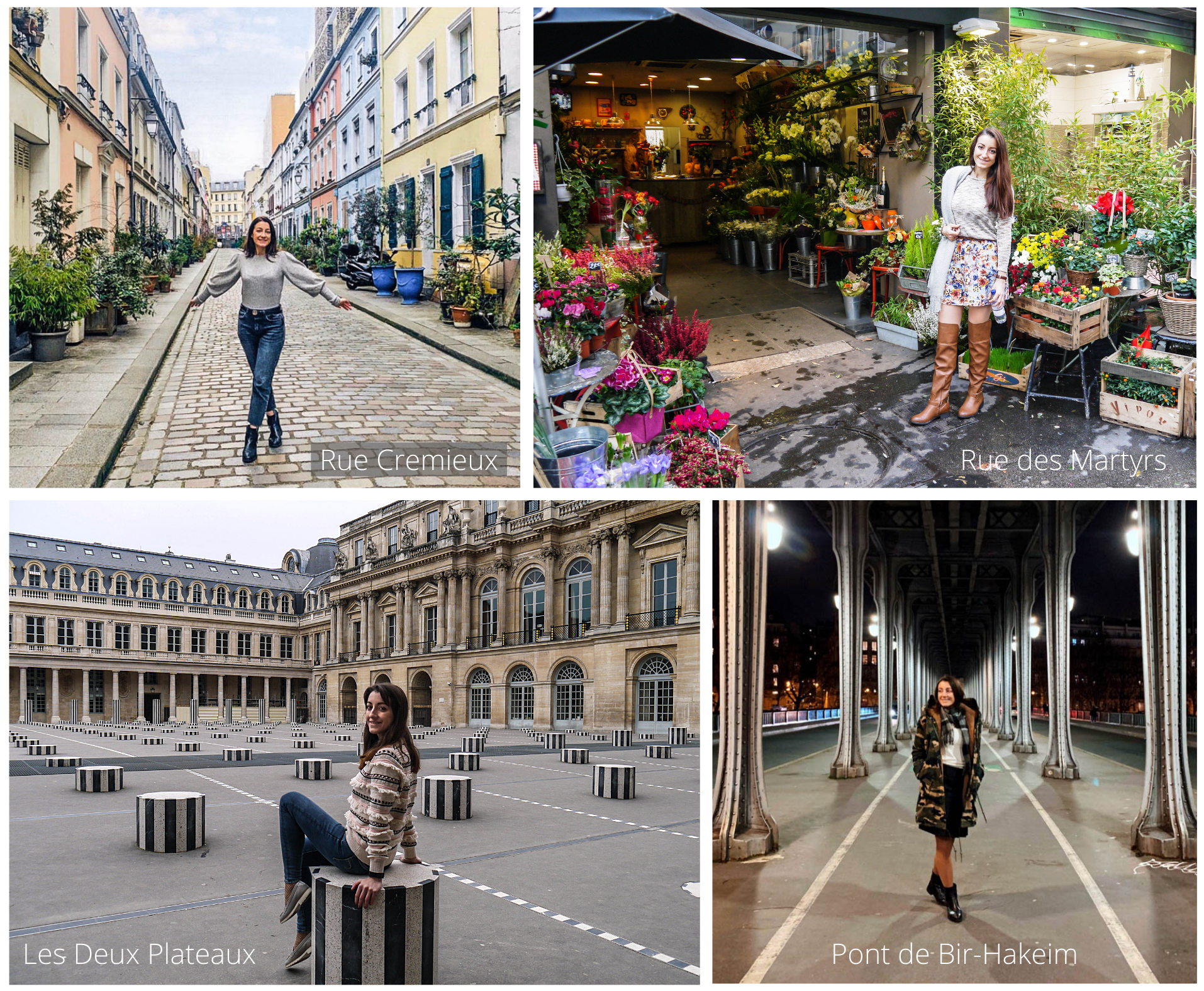 Quaint streets of Paris with houses florist a square with columns and a bridge