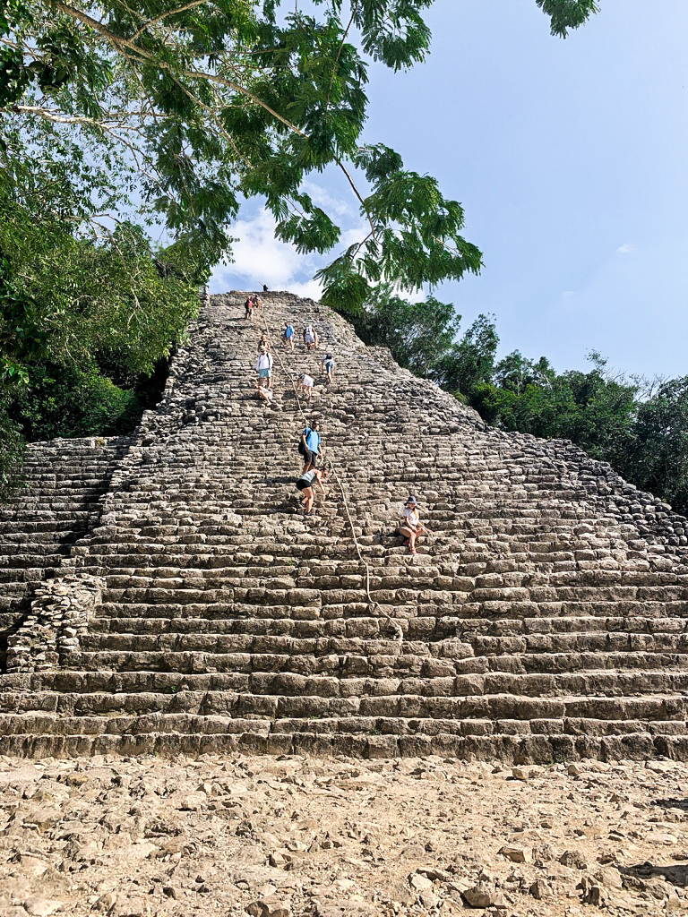 Steps leading up to the top of a Mayan pyramid in Coba